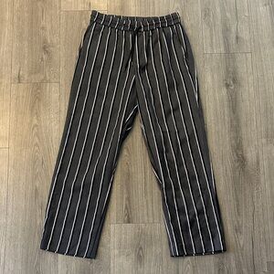 Top man Men's Black, Grey, and White Striped Drawstring Pants
